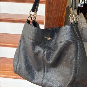 Coach Black Pebbled Leather Shoulder Tote with lots of storage space